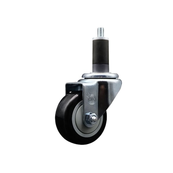 3'' SS Black Poly Wheel Swivel 1-1/4'' Expanding Stem Caster